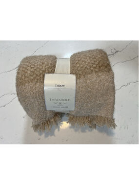 Threshold Studio McGee Throw Blanket Woven Fringe Neutral Tan 50 x 60 NEW